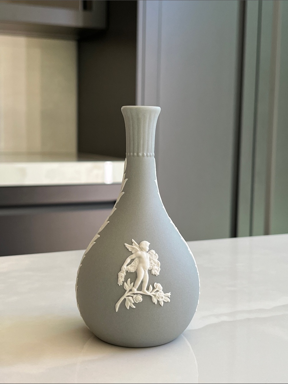 Wedgwood Jasperware Vase. Gray Jasperware Vase 1970.